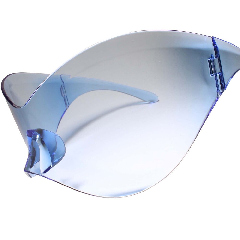 Modern Oversized Rimless Shield Wraparound Fashion Womens Blue Sunglasses